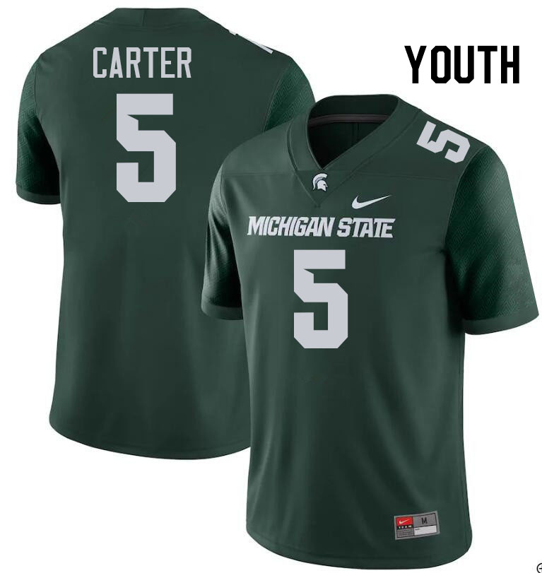 Youth #5 Nate Carter Michigan State Spartans College Football Jersesys Stitched-Green